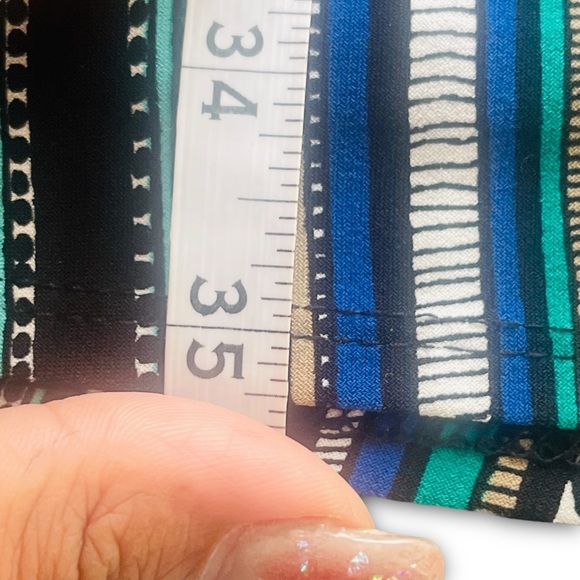 Laundry by Design Green/Black/Blue Geometric Print Wrap Dress Sz M Casual Sleek - Picture 7 of 9